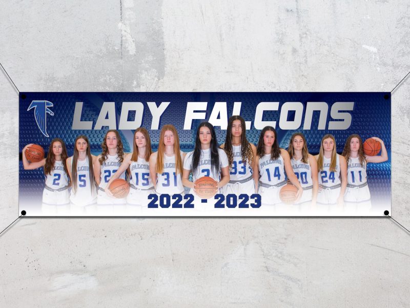 Lady Falcons girls basketball sports banner