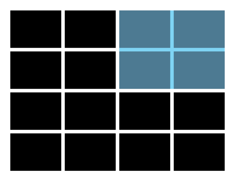 Part of a grid highlighting in blue what a spatial zone, or a group of adjacent modules, looks like