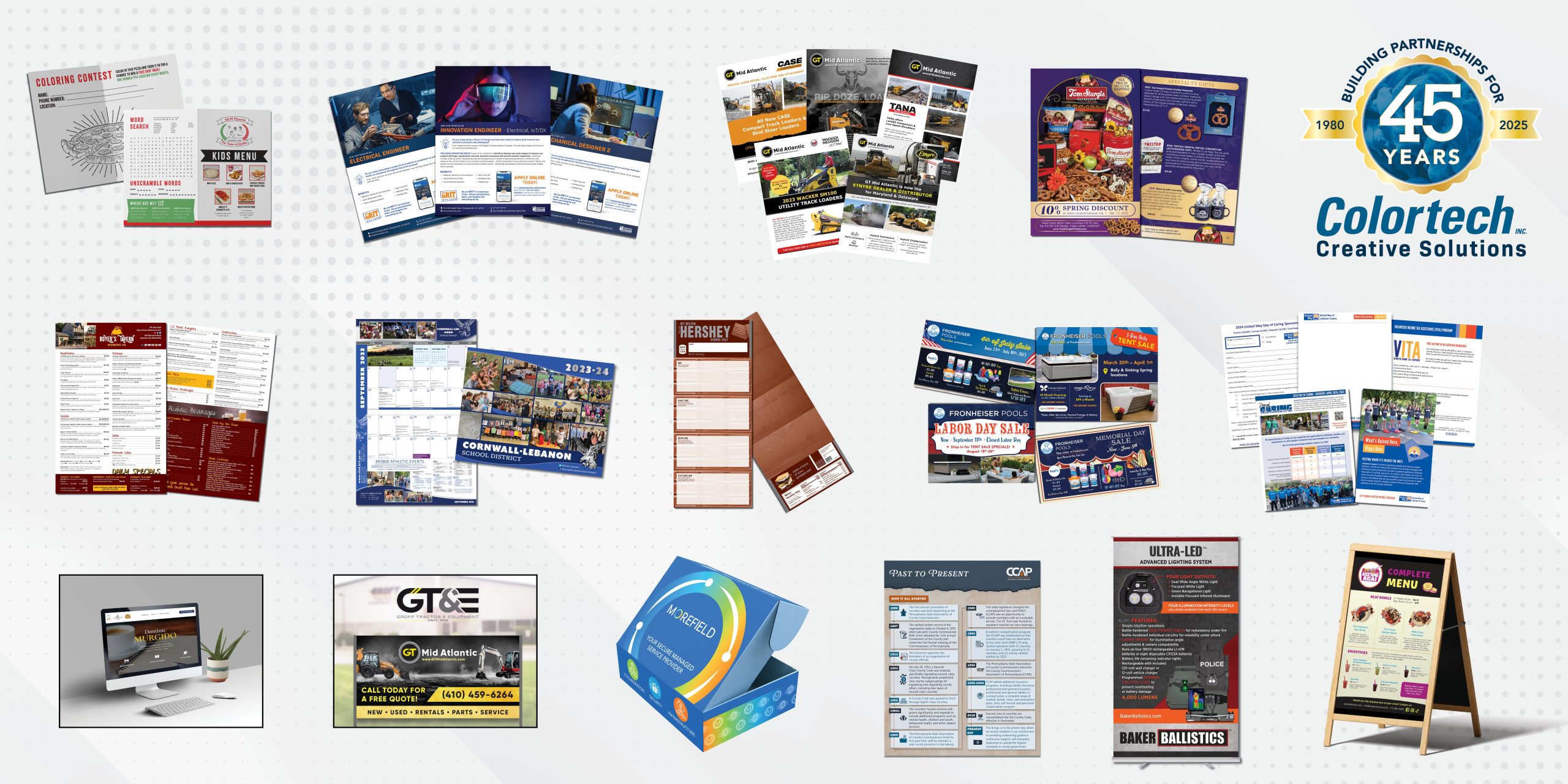 Colortech design samples laid out on a page.