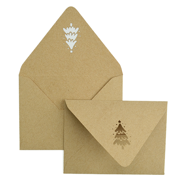 A creatively designed holiday card envelope using a die-cut.