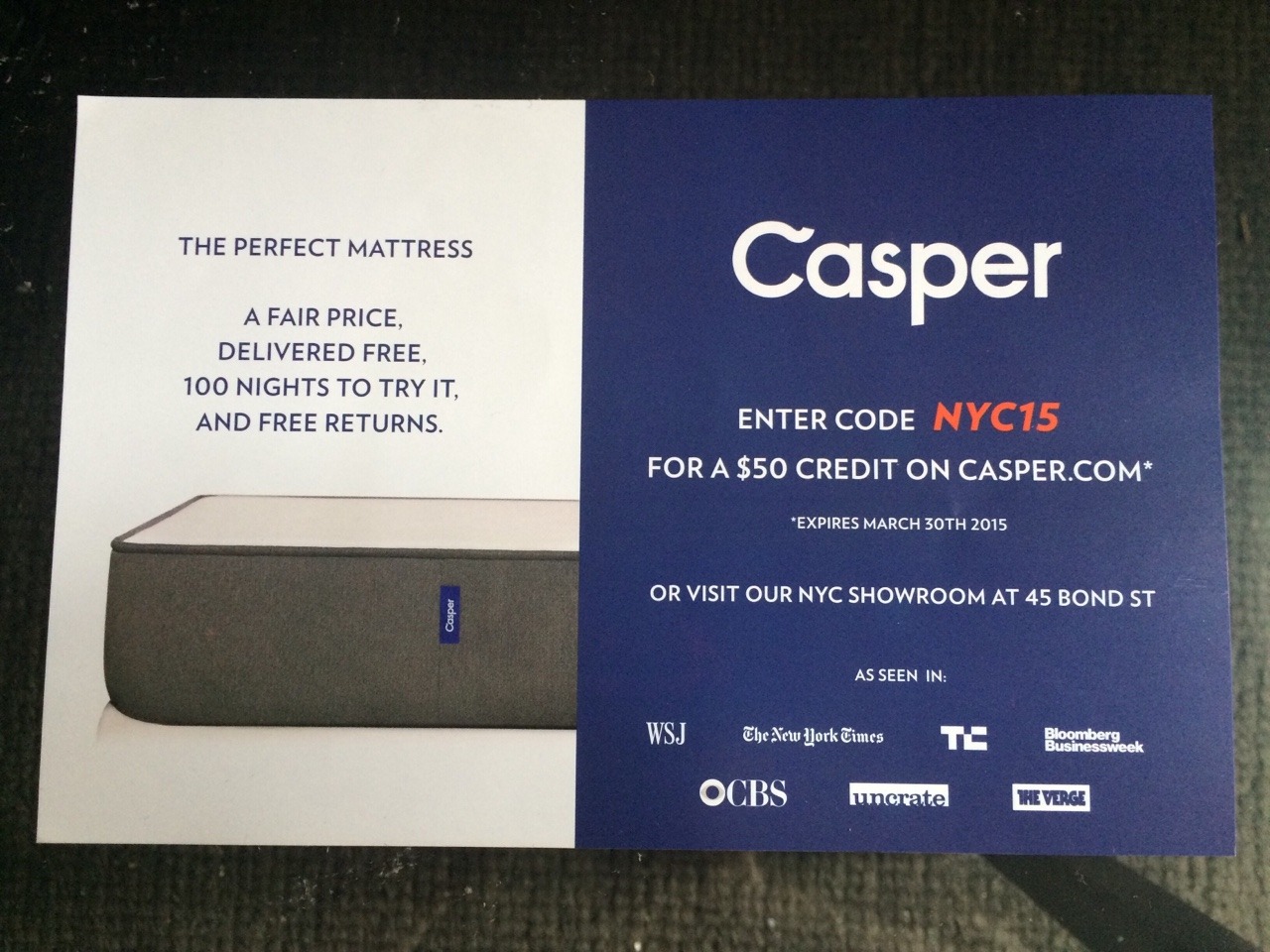 Casper Matress, a digital brand, uses geographical location to create different content using variable data printing. 